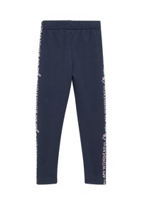 Marine leggings van zachte stof, met een rekbare tailleband en roze tekst langs de zijkanten die zegt "jij bent geweldig."