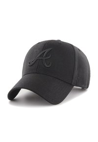 Casquette de baseball noire avec un design structuré, présentant un logo en relief de la lettre "A" noire sur le devant et une visière courbée. Tissu texturé.