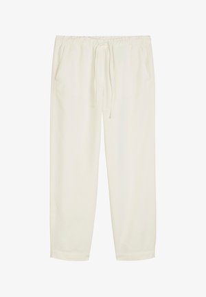 Lichte, crèmekleurige broek met een elastische tailleband, verstelbaar trekkoord en twee zijzakken. Glad materiaal, rechte pasvorm.