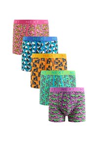 Öt pár különböző mintájú boxeralsó, melyek között tigrisek, pandák, gorillák, zebrák és dinoszauruszok találhatók. Élénk színek és elasztikus derékrész jellemzi őket.