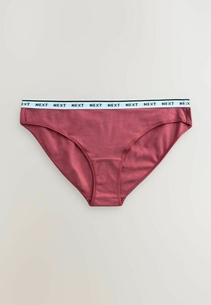 Dark pink women's briefs made of soft cotton fabric, featuring a white waistband with the text "NEXT" in black. Classic cut with smooth edges.