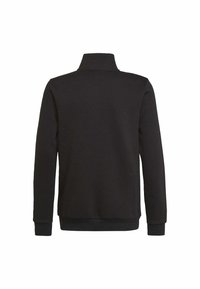 Svart sweatshirt med hög krage, långa ärmar och ribbade muddarna. Mjuk tyg med slät textur och inga synliga mönster eller hårdvara.