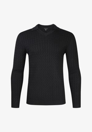 SIKSILK, LS KNITTED POLO T-SHIRT. - Polo - black