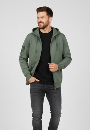 HOOD MIT URBANEM DESIGN UND SCHRIFTZUG DETAILS - Zip-up sweatshirt - grün