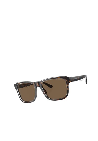 Occhiali da sole tartarugati con lenti marroni, forma rettangolare e finitura liscia. Presentano dettagli in argento sulle astine.