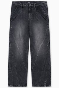 CUT BLACK WASHED  UNISEX - Wide Leg - black washed