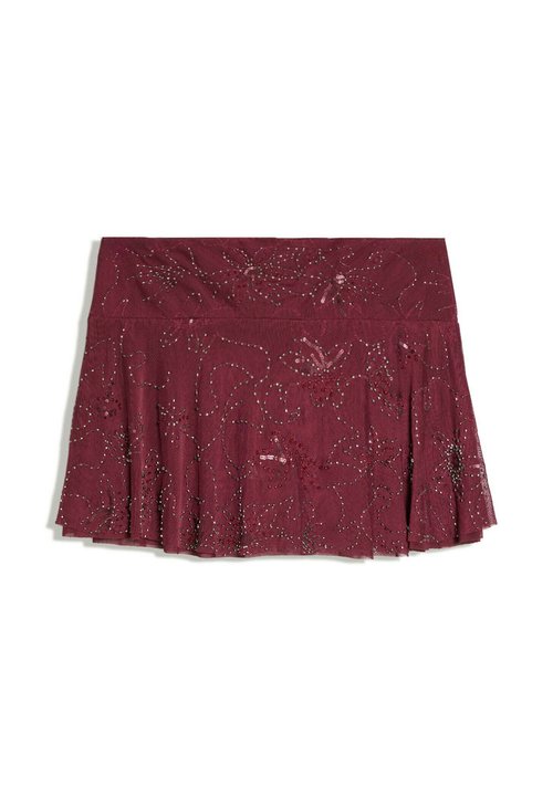 Bershka Embroidered Ruffled mini skirt · rosso scuro