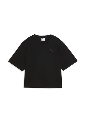 Sort kortærmet cropped t-shirt med rund hals og lille Puma-logo på brystet.
