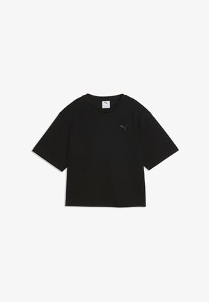 Sort kortærmet cropped t-shirt med rund hals og lille Puma-logo på brystet.
