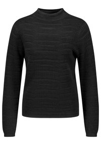 Schwarzer Sweatshirt mit hohem Kragen, ausgestattet mit einem strukturierten Rippenmuster und langen Ärmeln. Hergestellt aus einem weichen, gestrickten Material mit einer taillierten Passform.