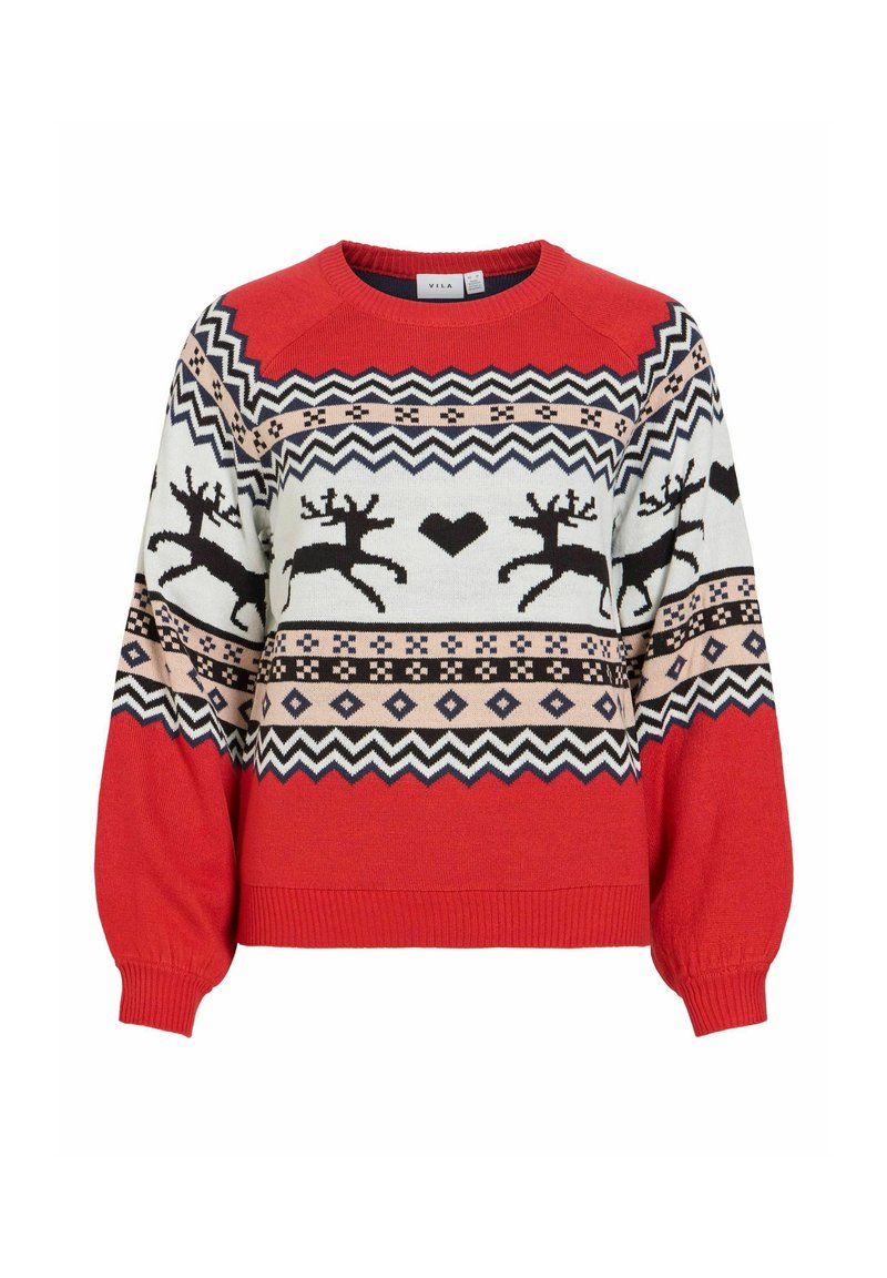 VILA CHRISTMAS JUMPER VIHOLIDAY ROUND NECK - Strikkegenser - mars red ...