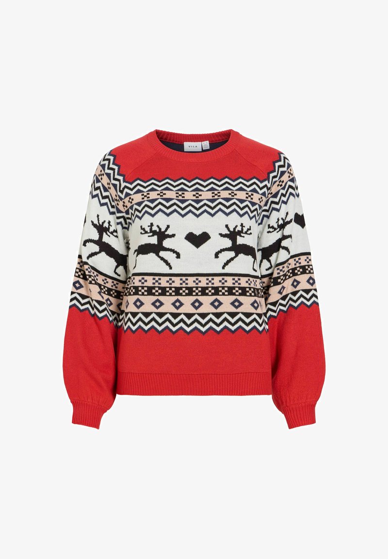 Krypton Rounded VILA CHRISTMAS JUMPER VIHOLIDAY ROUND NECK - Strikkegenser - mars red ...