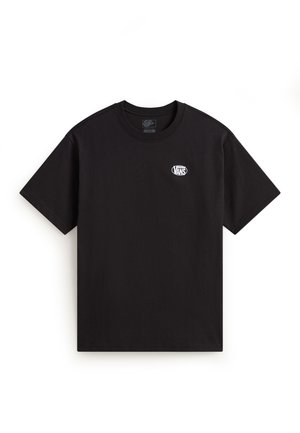 T-shirt noir à manches courtes Vans avec petit logo blanc Vans sur la poitrine gauche et col rond.