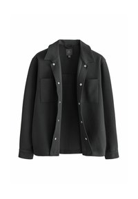 Černá bunda na zapínání s texturovanou látkou, dvěma předními kapsami a límečkem. Má druky a dlouhé rukávy.