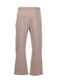Light pink sweatpants made of soft fabric, featuring a relaxed fit, a wide leg design, and an elastic waistband for comfort.