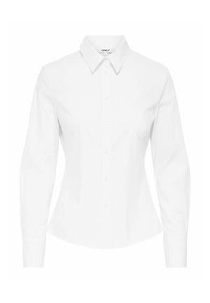 Witte blouse met lange mouwen, kraag en knopen, gemaakt van katoen. Heeft een getailleerd ontwerp en een afgeronde onderrand.