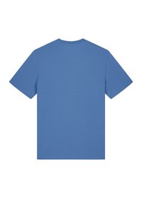 Blauwe katoenen t-shirt met een ronde hals en korte mouwen, met een zachte textuur en een eenvoudig ontwerp zonder grafische elementen.