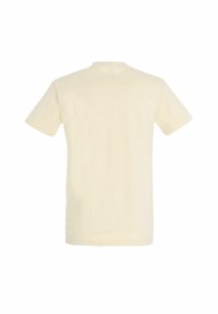 Tričko s krátkým rukávem z bílé bavlny, kulatý výstřih, hladká textura, jednoduchý design bez vzorů či ozdob.