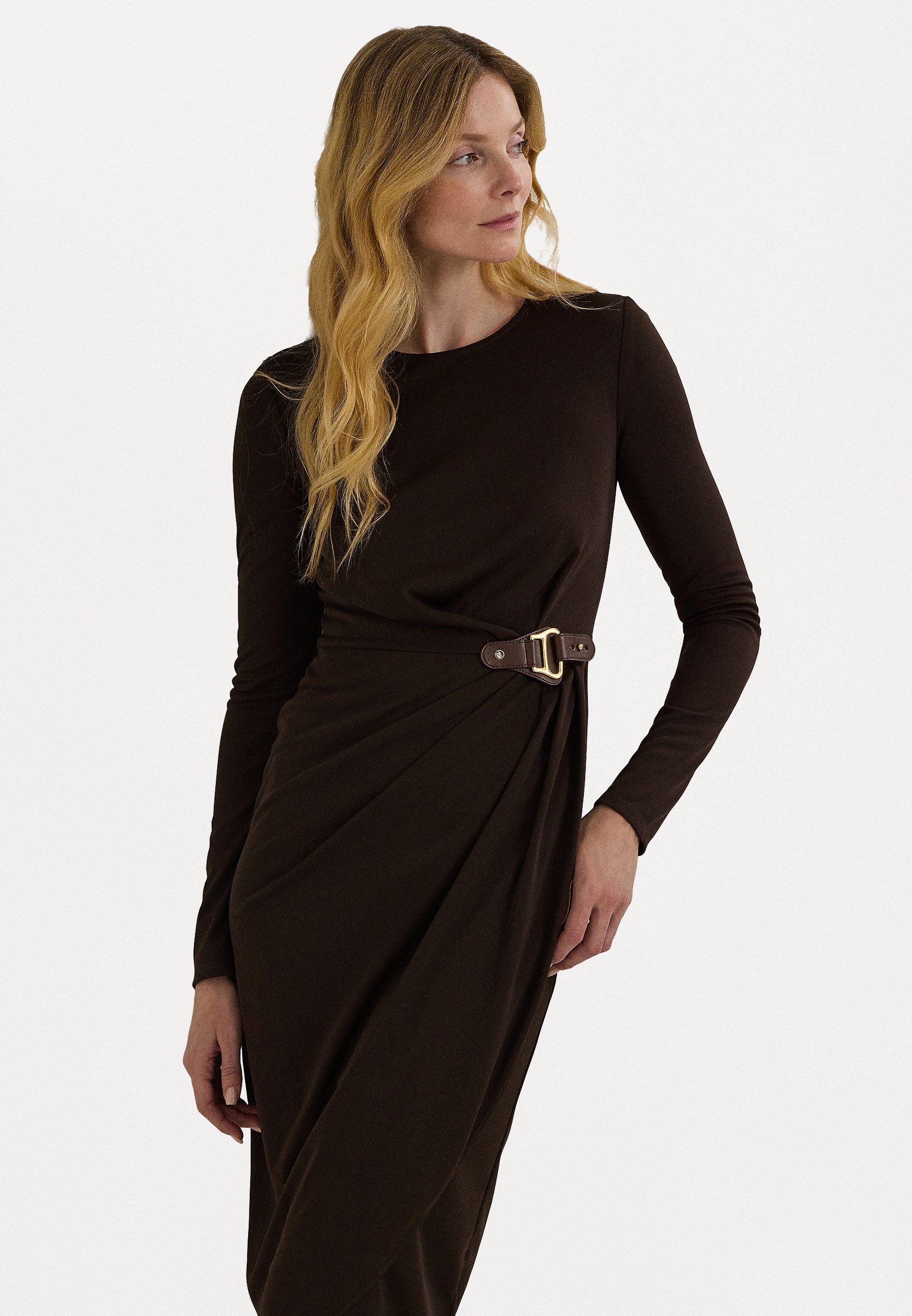 Lauren Ralph Lauren BUCKLE TRIM STRETCH JERSEY DRESS - Shift dress -  circuit brown/dark brown - Zalando.ie