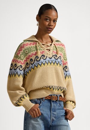 FAIR ISLE LACE-UP SWEATER - Svetrík - tan multi