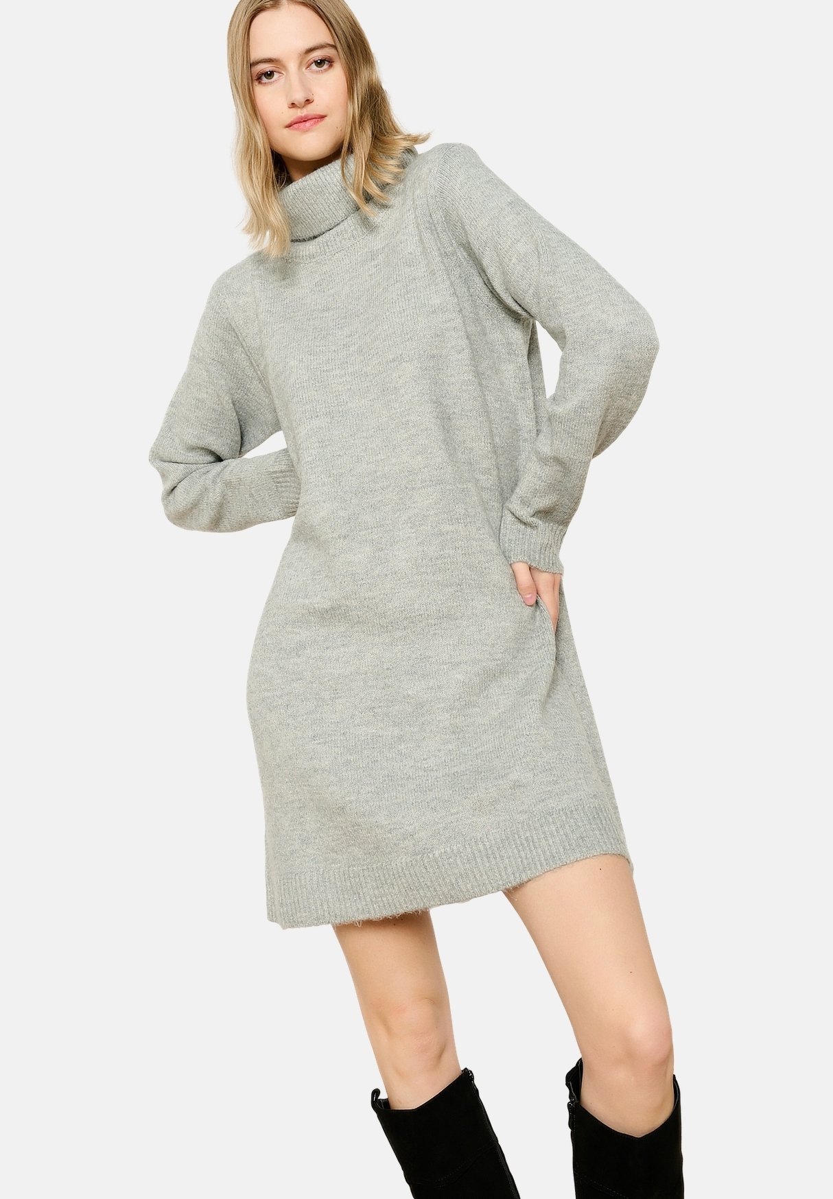 LolaLiza WITH ROLL NECK Strickkleid medium grey/grau Zalando