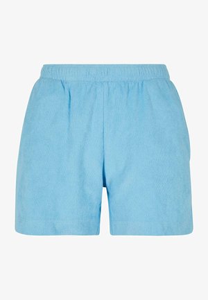 Gaiši zilas kokvilnas bikses ar elastīgu jostasvietu, brīvu piegriezumu un gludu tekstūru. Iekļauj sānu kabatas un vienkāršu apakšmalu apdari.