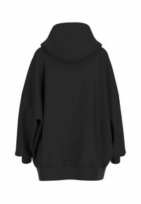 Felpa nera oversize con tessuto morbido, caratterizzata da una grande cappuccio e maniche larghe. Il design è semplice, senza motivi o accenti evidenti.