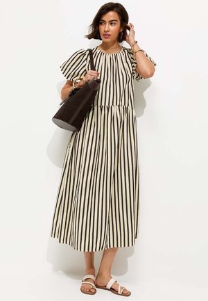New Look, STRIPED DROP WAIST PUFF SLEEVE MIDI DRESS - Jurk - black pattern