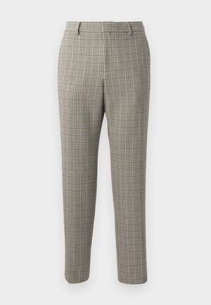 Hose aus einem hellbeigen Stoff mit einem karierten Muster in Dunkelbraun und Marineblau, im geraden Schnitt und mit normalem Bund.