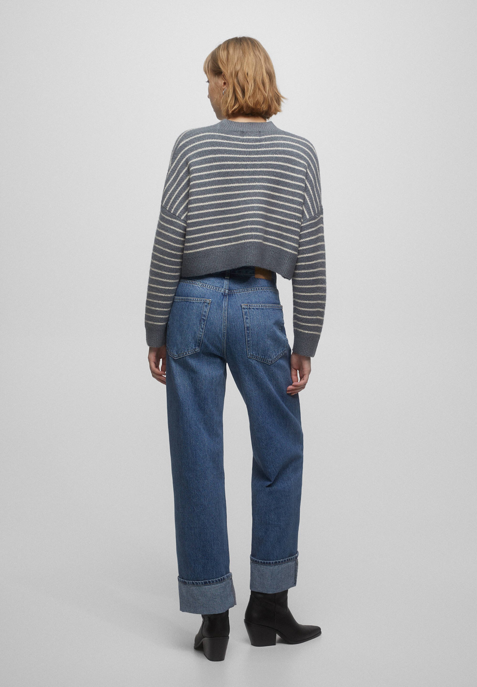 mens striped mock turtleneck