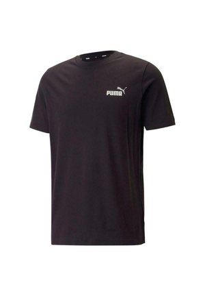 Camiseta de manga corta negra hecha de tejido ligero, con un logo blanco de Puma en la parte izquierda del pecho y un diseño de cuello redondo.