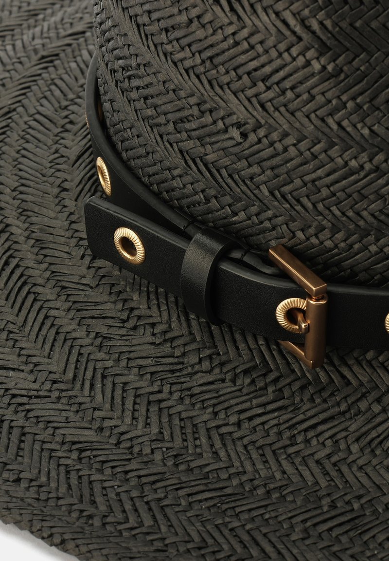 All Saints Black Wide-Brim Fedora with Gold Stud Band ALLSAINTS Maxie Studded Wool Fedora Hat | endource main image 2