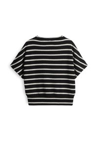 Zwart-wit gestreept T-shirt met korte mouwen, een losse pasvorm en ronde halslijn, gemaakt van een gestructureerde stof en met een zigzagpatroon.