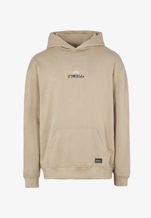 Beiger O'Neill Hoodie mit Kängurutasche vorne, kleinem schwarzem Logopatch am Saum und der O'Neill Sonnen-Grafik mittig auf der Brust.