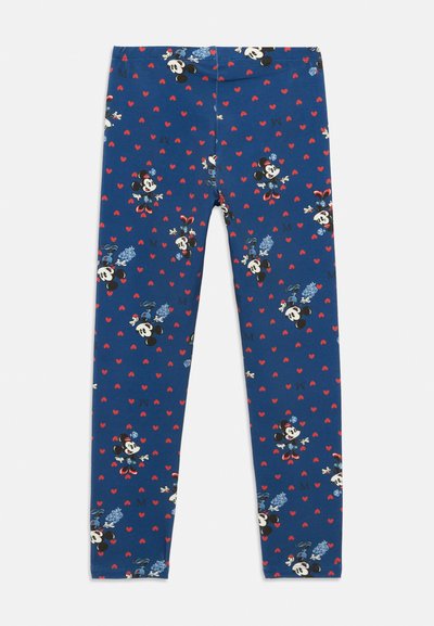 Marineblaue Leggings mit einem Muster aus Herzen und Cartoonfiguren, gefertigt aus einem weichen, dehnbaren Material für zusätzlichen Komfort.