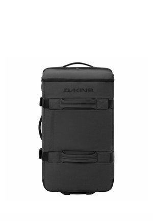 Maleta rectangular gris oscuro con ruedas, con dos asas horizontales y asa superior para transportar, con la marca "DAKINE" en el panel frontal.
