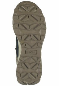 Semelle en caoutchouc marron avec des motifs de traction profonds, dotée de multiples crampons angulaires pour une adhérence et une durabilité accrues. Logo CMP intégré sur le côté.