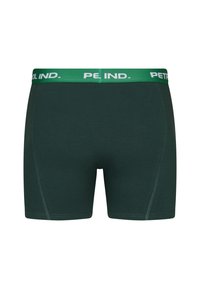 Dunkelgrüne Boxershorts mit einem kontrastierenden grünen Bund, der weißen Text enthält. Weicher, elastischer Stoff mit minimalen Nähten.