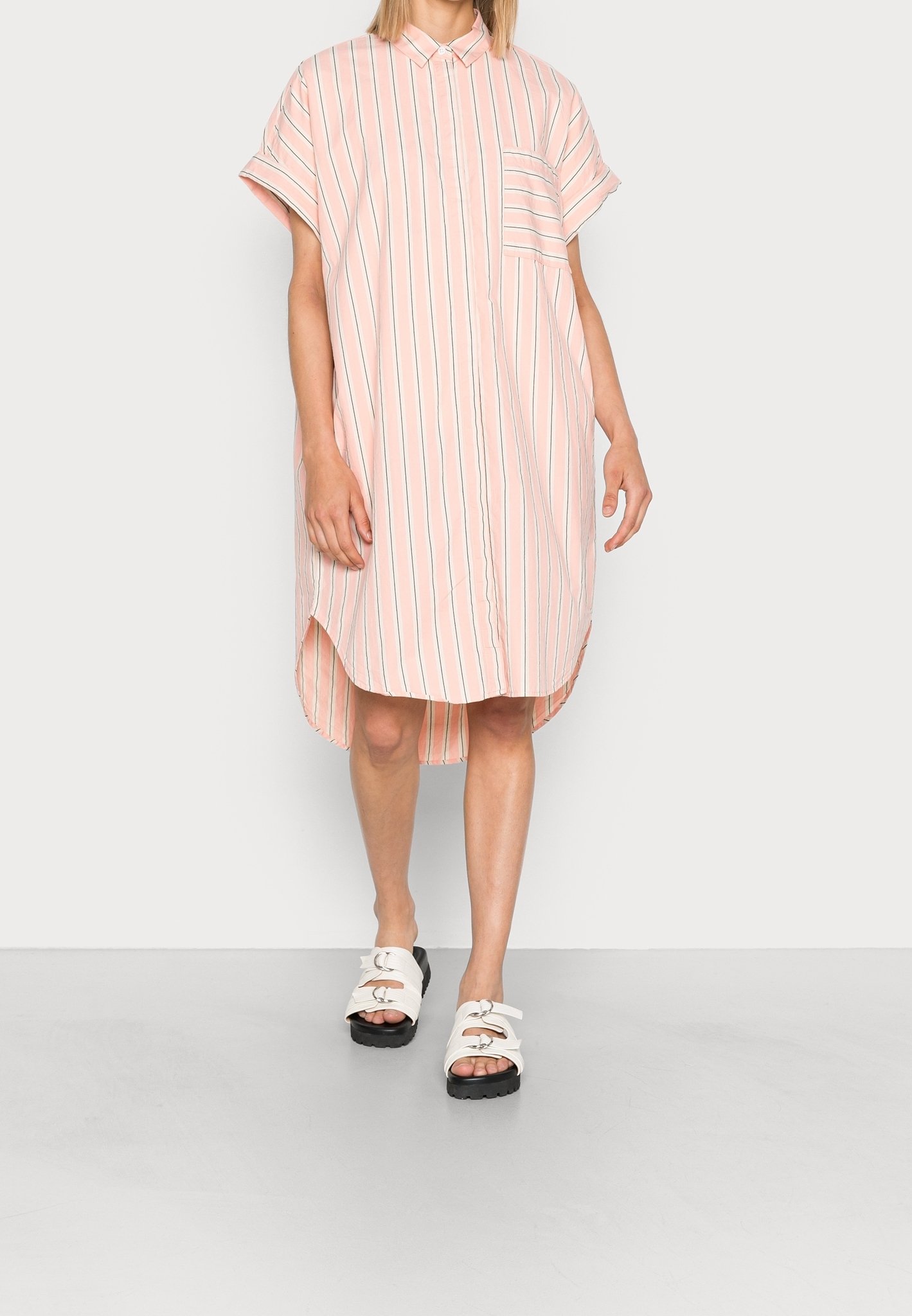 monki striped shirt dress long-sleeved mini wrap shirt dress - Light Blue Pinstripe