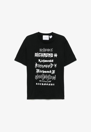T-shirt in cotone nero con diverse stampe grafiche bianche della parola "Richmond" in vari stili e caratteri. Maniche corte, colletto tondo.