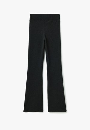Sorte flared leggings med bred talje, lavet af blødt, strækbart materiale, med en glat overflade og minimalistisk design.