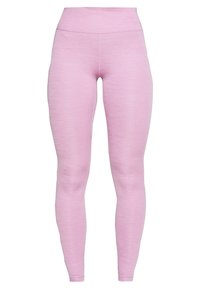 Růžové legíny s vysokým pasem, vyrobené z elastického materiálu s jemnou melírovanou strukturou a přiléhavým střihem.