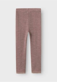 Rosa leggings i ett texturerat tyg, med en tight passform och en scallopad fåll vid anklarna. Inga synliga mönster eller detaljer.