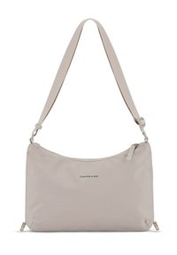 Light beige rectangular shoulder bag with adjustable strap, zipper closure, and "Kapten & Son" logo on the front center.
