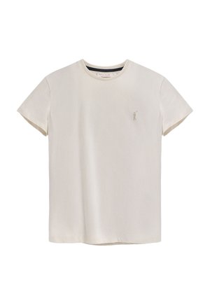 T-shirt cremoso a maniche corte in un tessuto testurizzato, con un piccolo logo ricamato sul petto e collo rotondo.