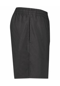 Zwarte shorts met een elastische tailleband, rechte pasvorm en een enkele achterzak, gemaakt van glad, lichtgewicht stof.