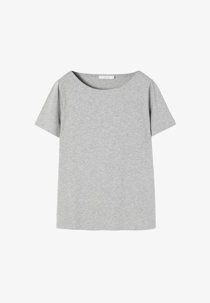 Graues T-Shirt mit kurzen Ärmeln aus weicher Baumwolle. Verfügt über einen runden Ausschnitt und eine lässige, boxy Passform ohne sichtbare Drucke oder Verzierungen.