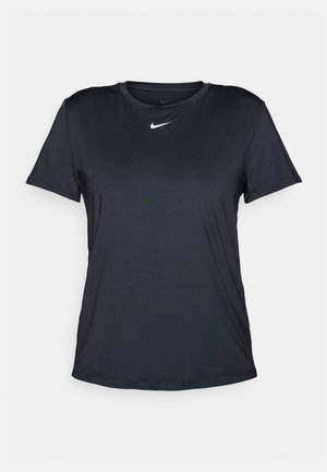 Maglietta nera Nike a maniche corte, con scollo rotondo, realizzata in tessuto liscio, con un piccolo logo bianco sul petto.