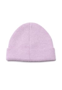 Beanie lavorato a maglia di colore viola chiaro, con texture a costine, orlo piegato e un aspetto in tessuto morbido. Progettato per calore e comfort.