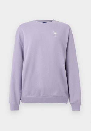 Μωβ φούτερ με στρογγυλή λαιμόκοψη, ριμπ μανσέτες και τελείωμα, με μικρή λευκή κέντηση ενός ποτηριού κοκτέιλ στο αριστερό στήθος.